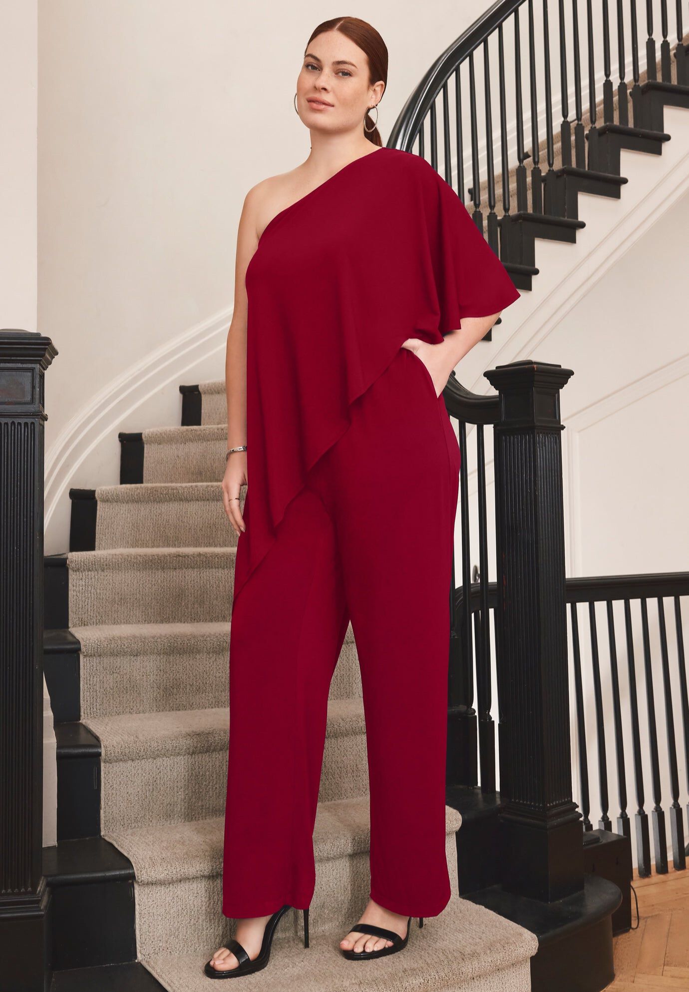 Audrey One Shoulder Jumpsuit, RICH BURGUNDY, hi-res image number 0