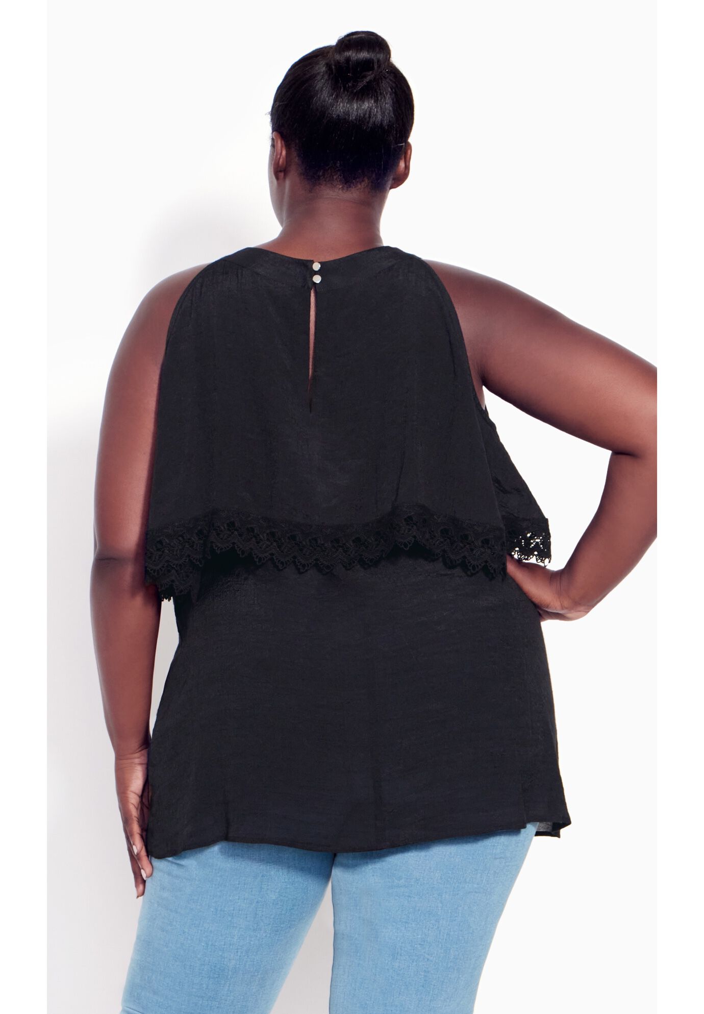 Hallie Halter Cold Shoulder Top, BLACK, on-hover image number 1