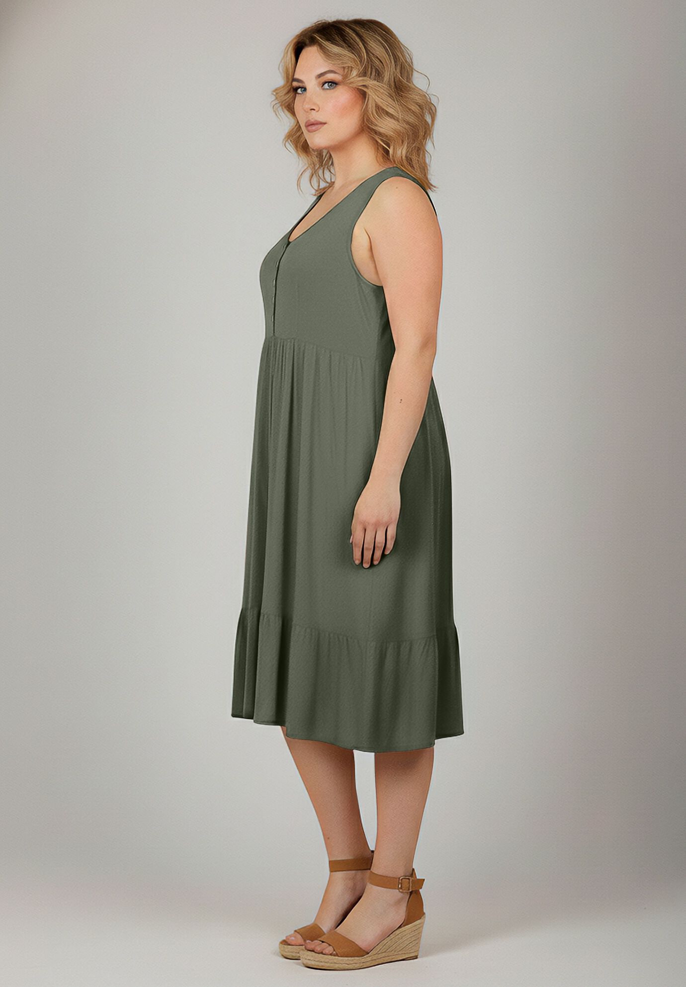 Button Detail Tank Dress, OLIVE GREEN, alternate image number 2