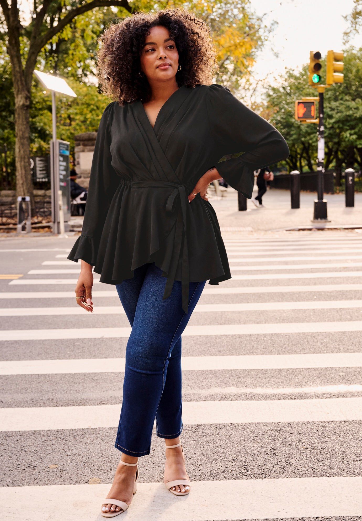 Wrap Peplum Top, BLACK, hi-res image number 0