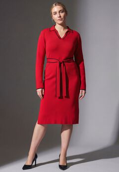 Tipped Collared Sweater Dress