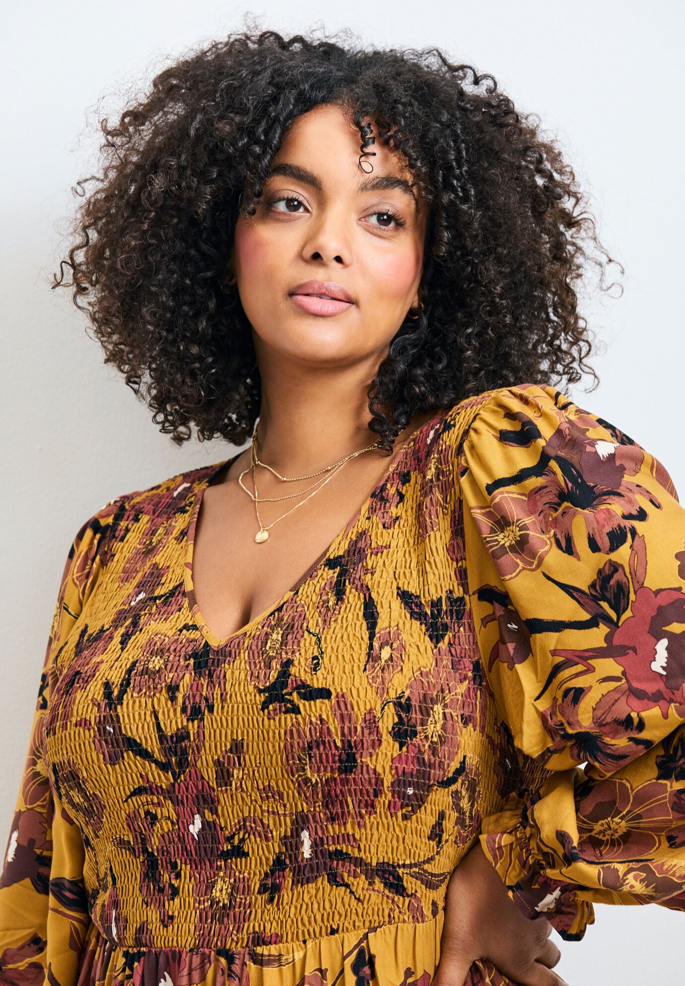 Indi Puff Sleeve Shirred Dress, SYMPHONY SCROLL, alternate image number 3