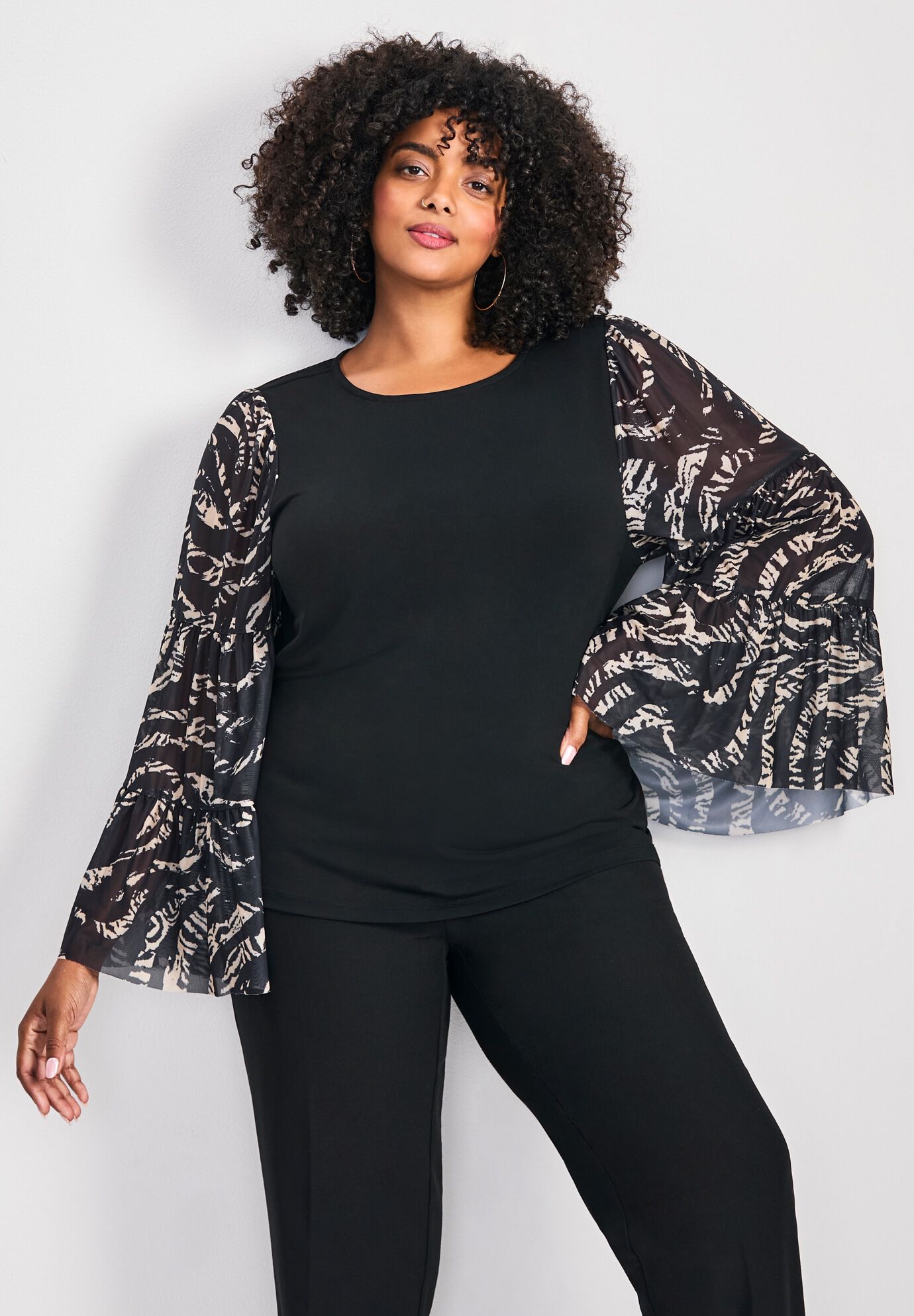 Mylo Mesh Bell Sleeve Top, ANIMAL INSTINCT, hi-res image number 0
