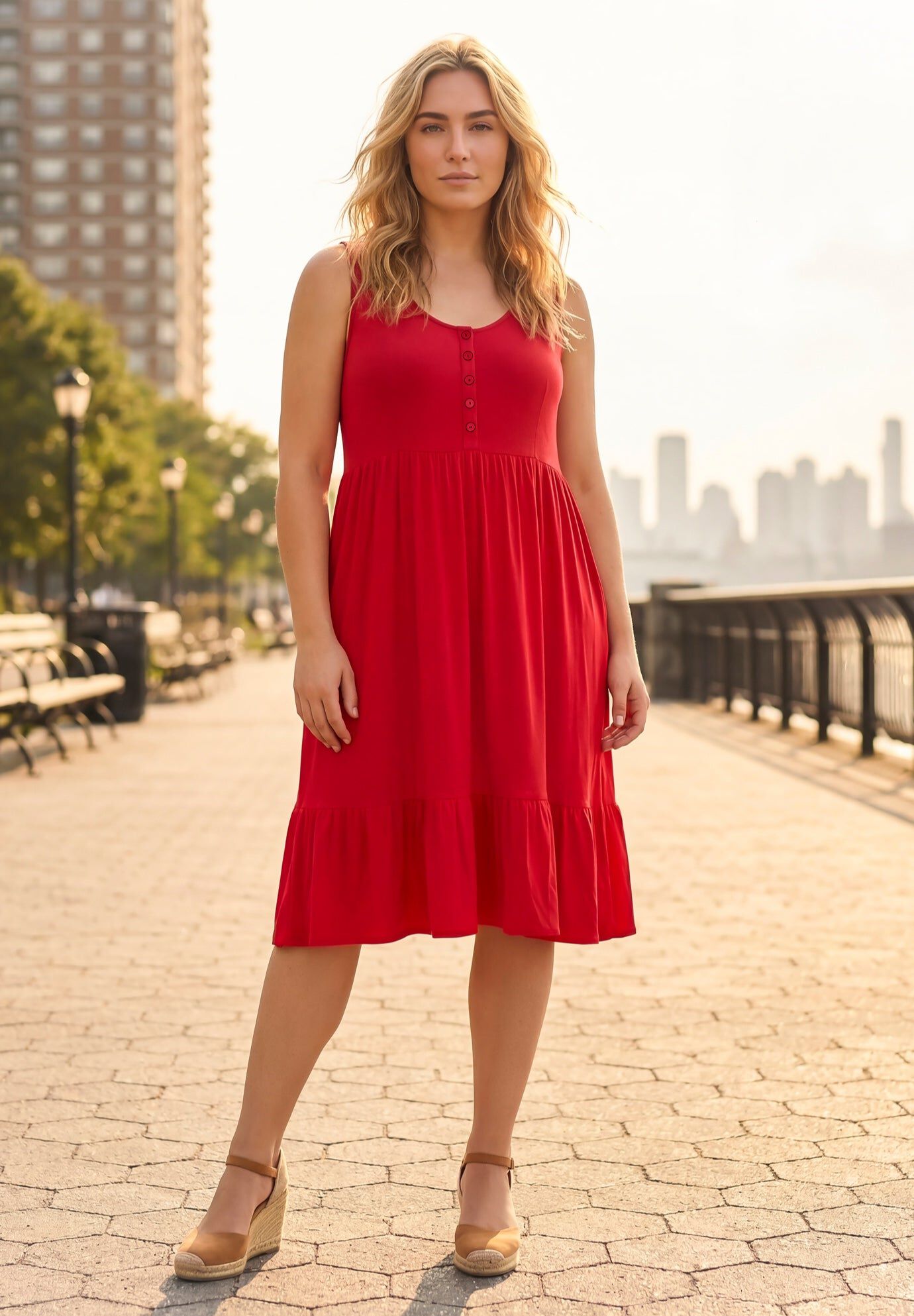 Button Detail Tank Dress, VIBRANT RED, hi-res image number 0
