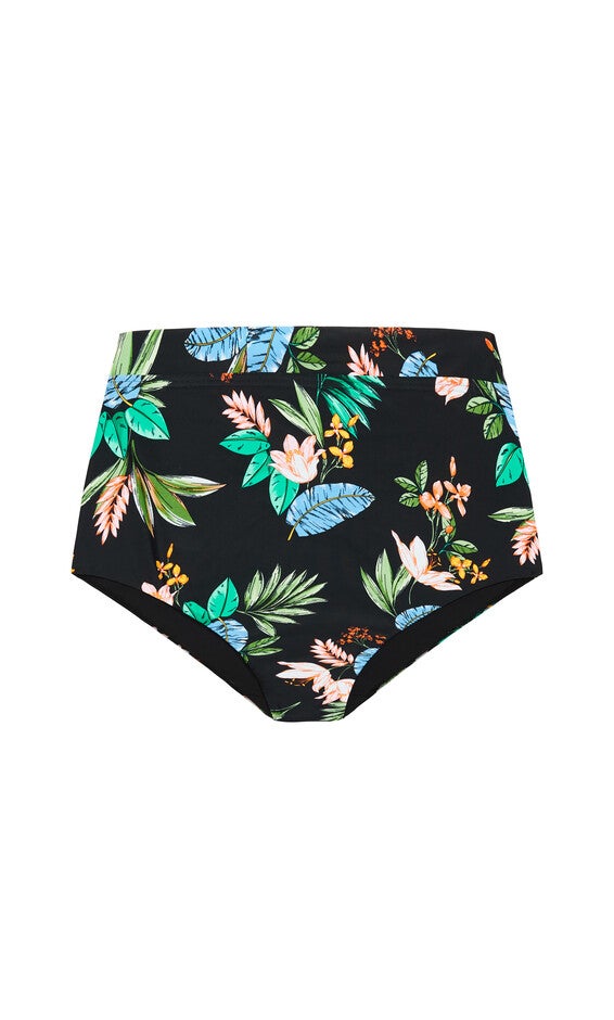 Izzy Hi Waist Print Bikini Brief - tropical foliage, GREY, alternate image number null