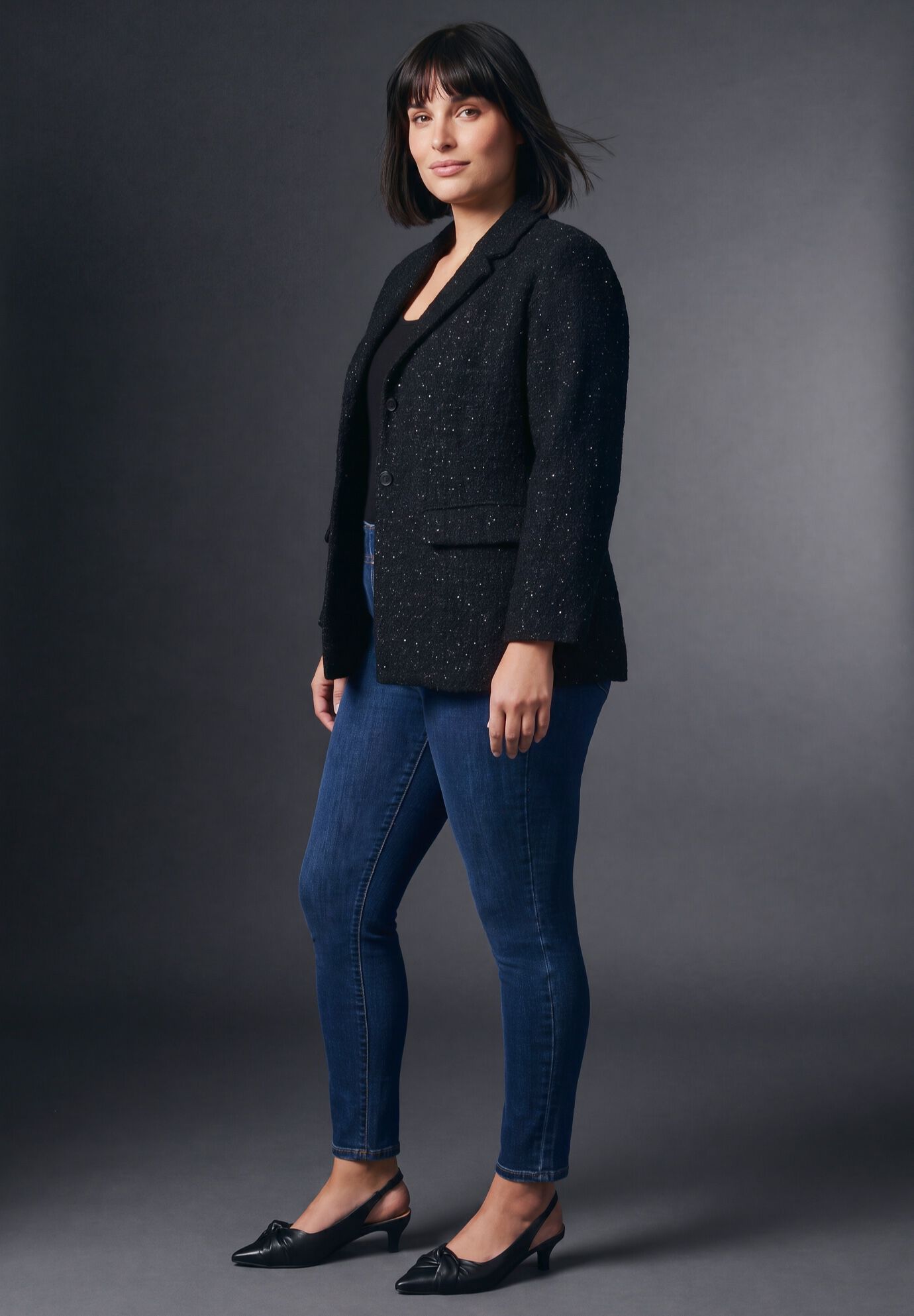 Tegan Tweed Blazer, BLACK, alternate image number 2