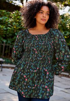 Smocking Blouson Sleeve Blouse