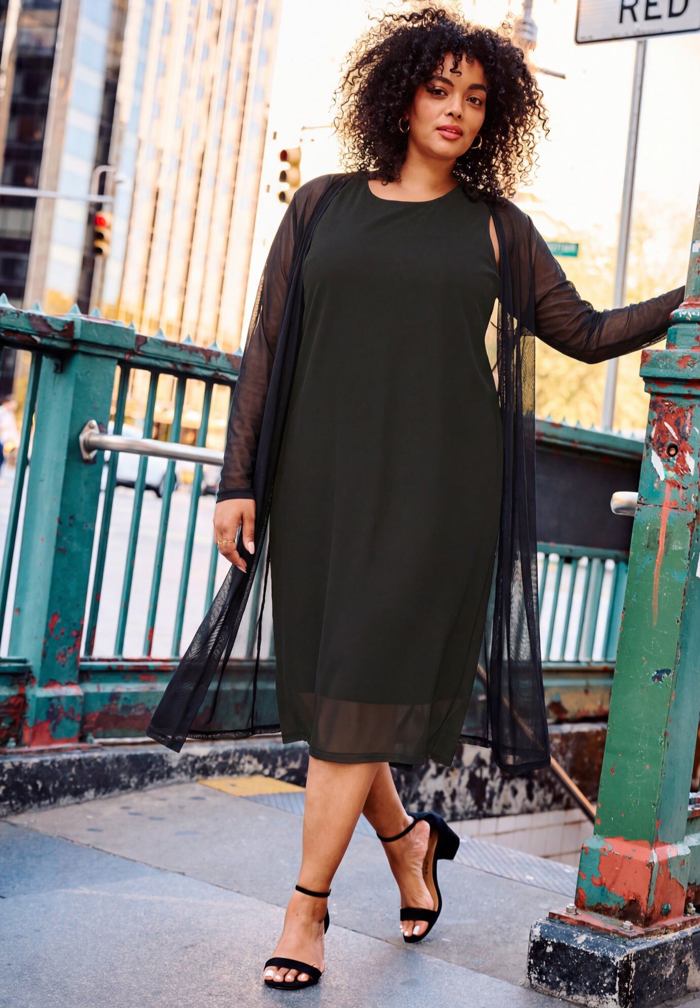 Long Sleeve Mesh Duster, BLACK, hi-res image number 0