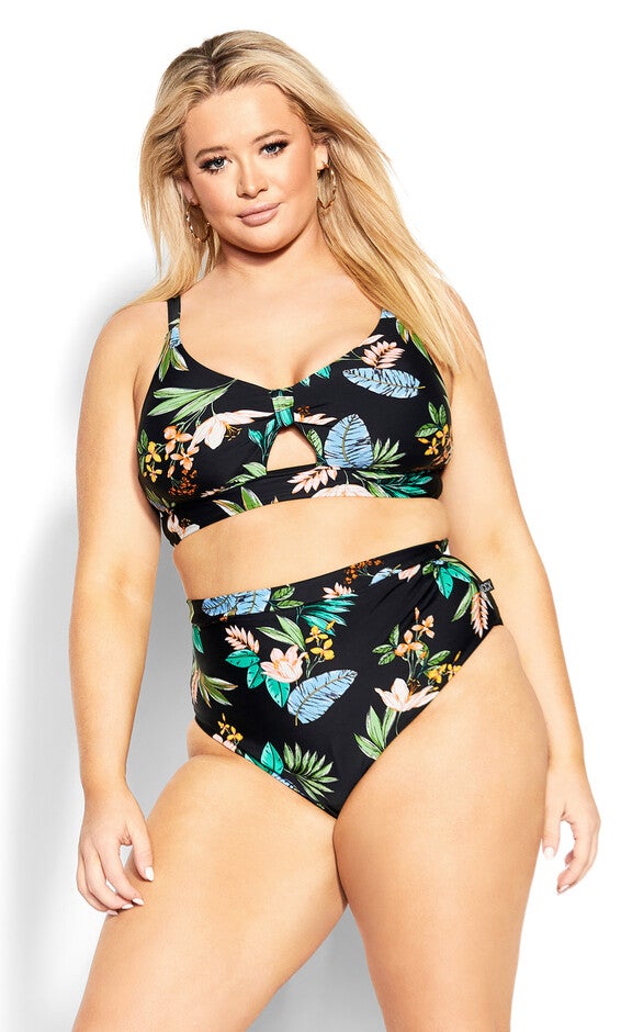 Izzy Hi Waist Print Bikini Brief - tropical foliage, GREY, hi-res image number null
