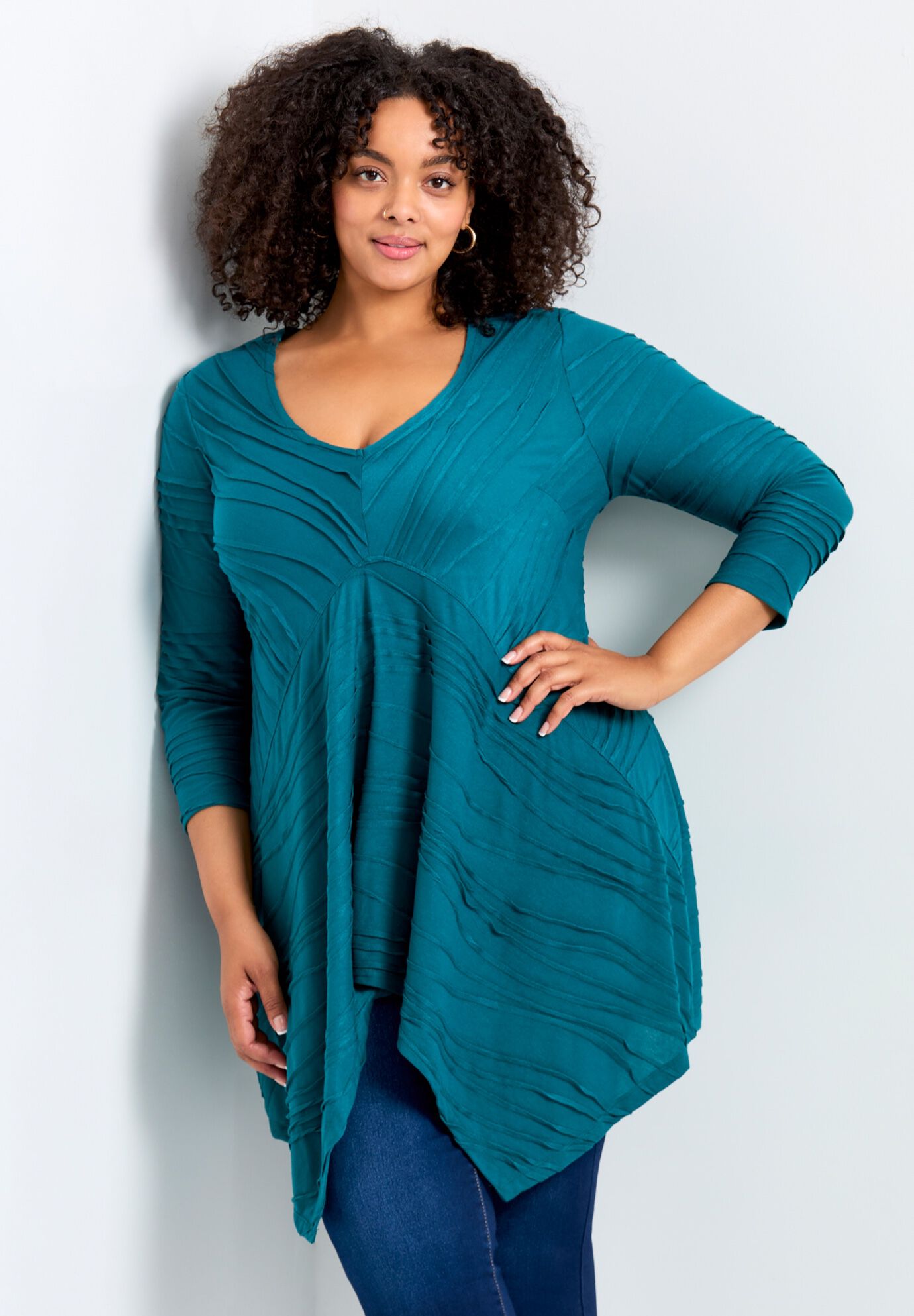 Finley Textured Tunic, TEAL, on-hover image number 1