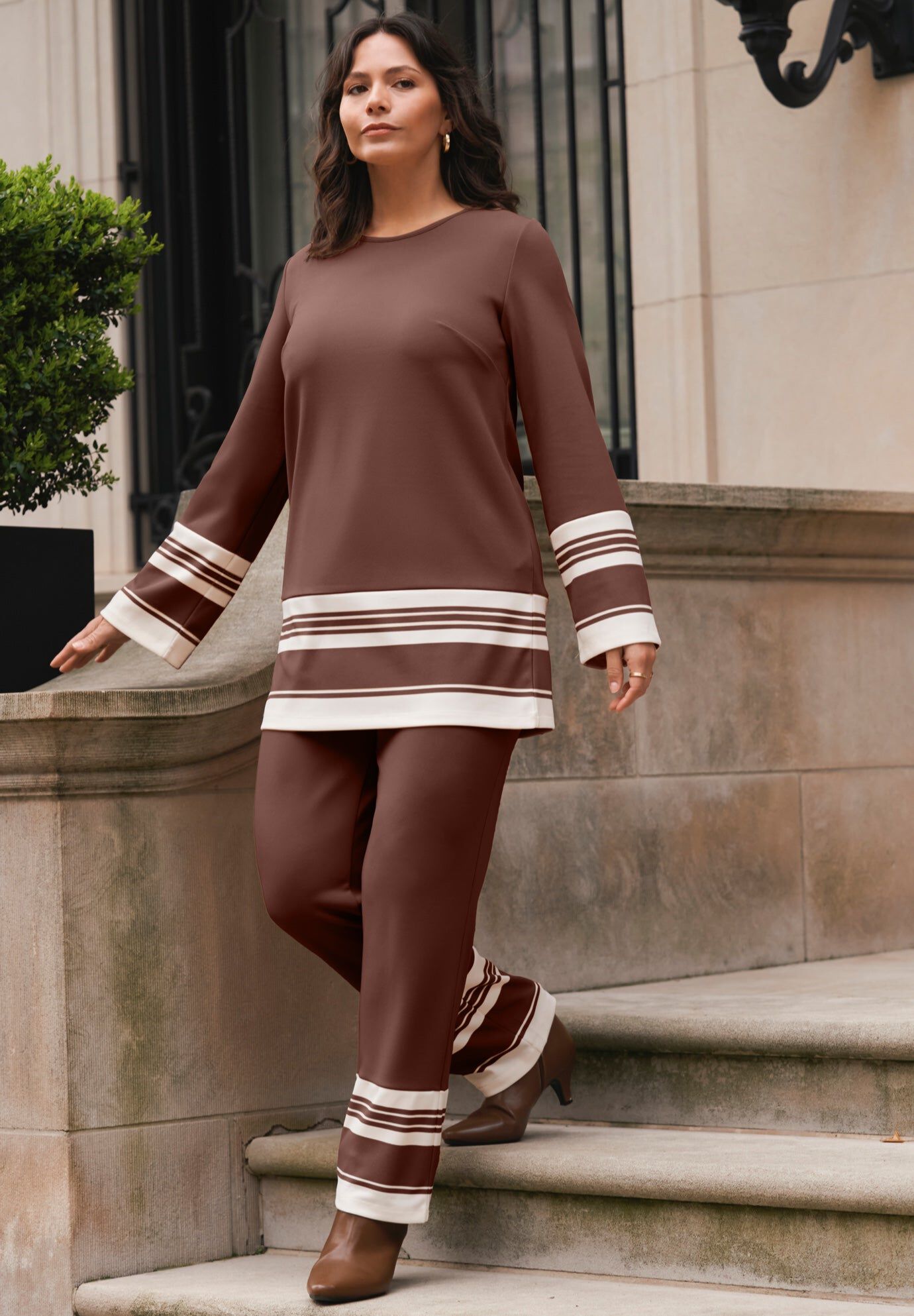 Border Stripe Tunic, RICH MOCHA STRIPE, hi-res image number 0
