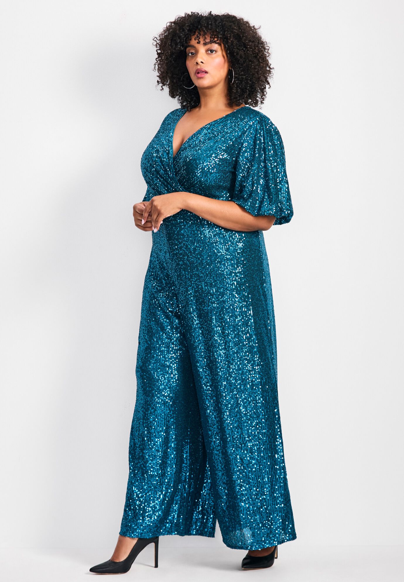 Nada Sequin Puff Sleeve Jumpsuit, EMERALD, alternate image number 3