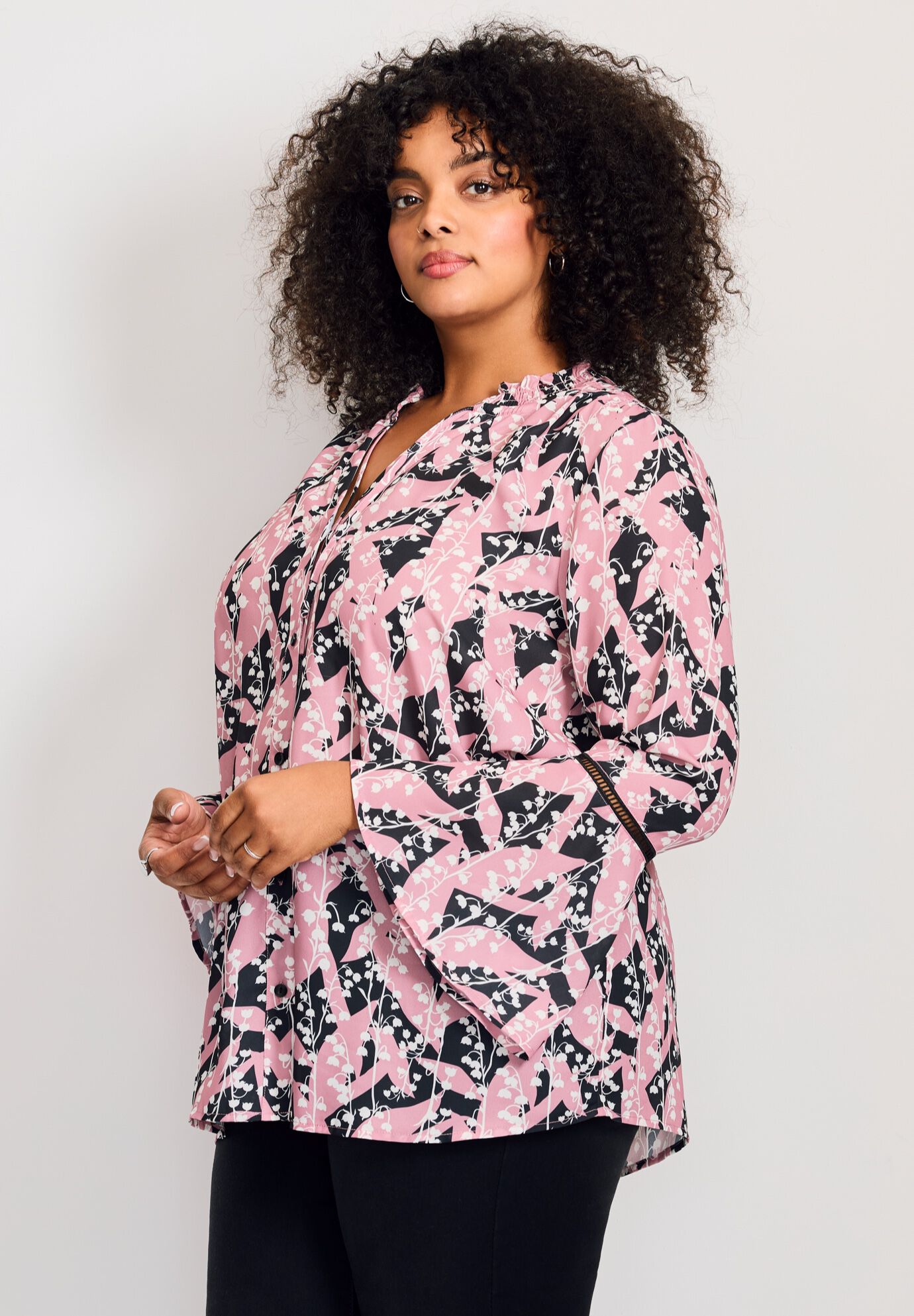 Button Front Poet Blouse, MAUVE SHADOW LILY, alternate image number 3
