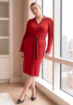 Tipped Collared Sweater Dress