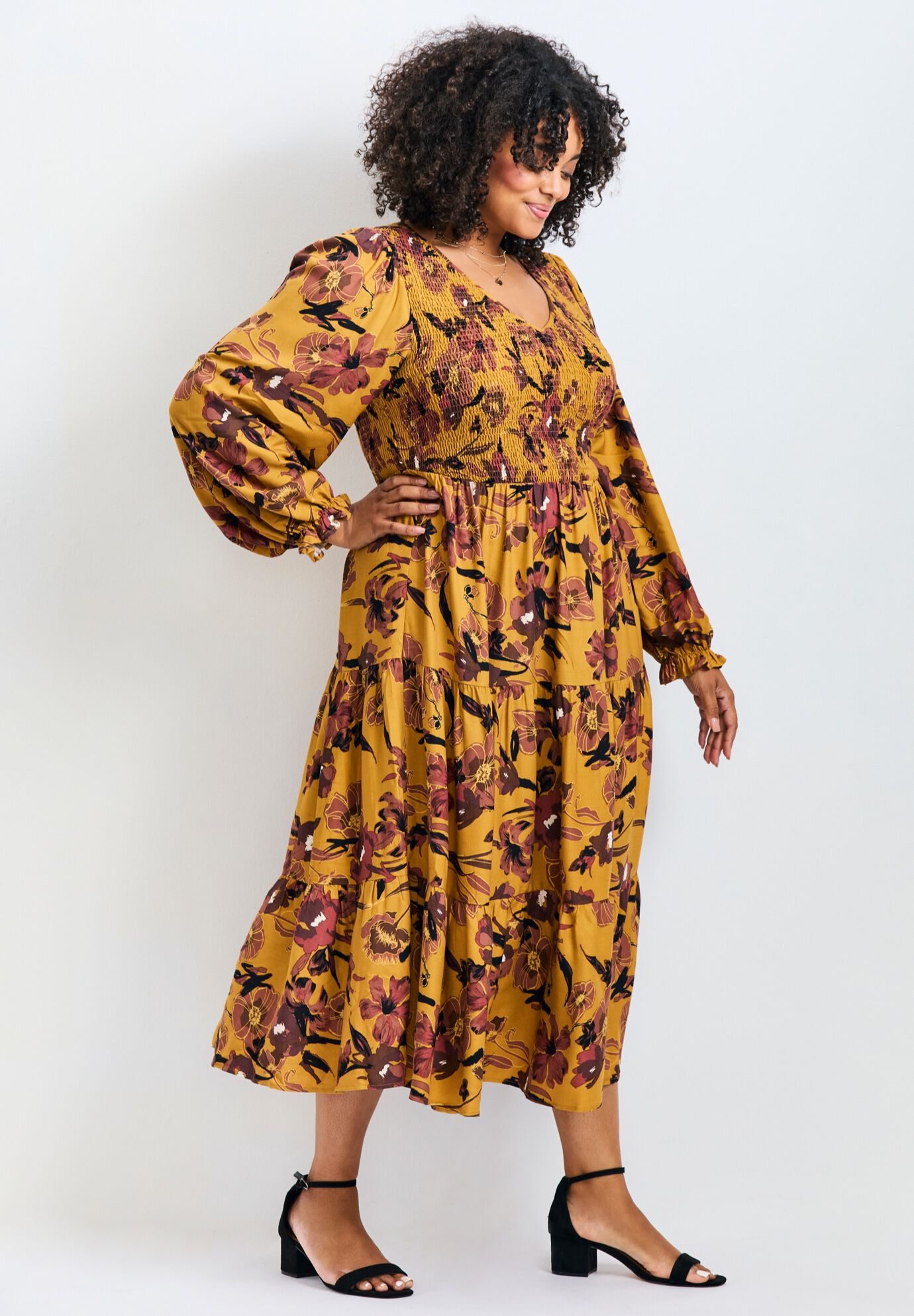 Indi Puff Sleeve Shirred Dress, SYMPHONY SCROLL, alternate image number 2