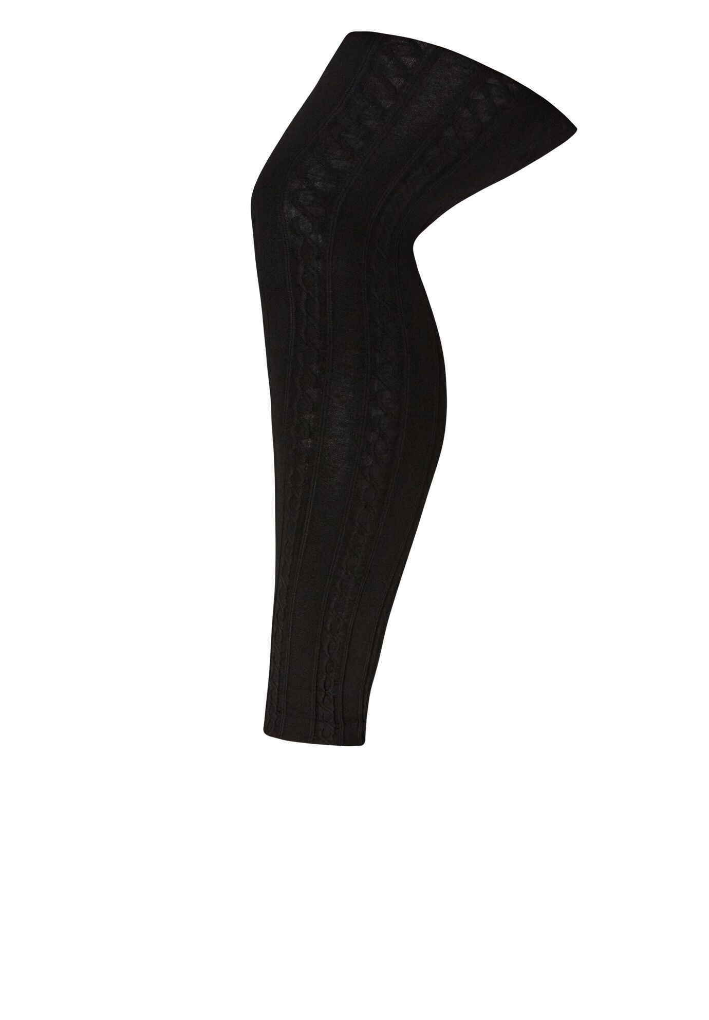 Plush Lined Cable Knit Footless Leggings, BLACK, hi-res image number 0