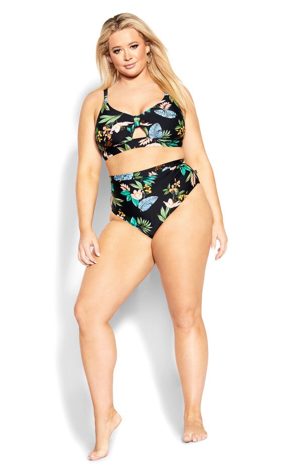 Izzy Hi Waist Print Bikini Brief - tropical foliage, GREY, alternate image number null
