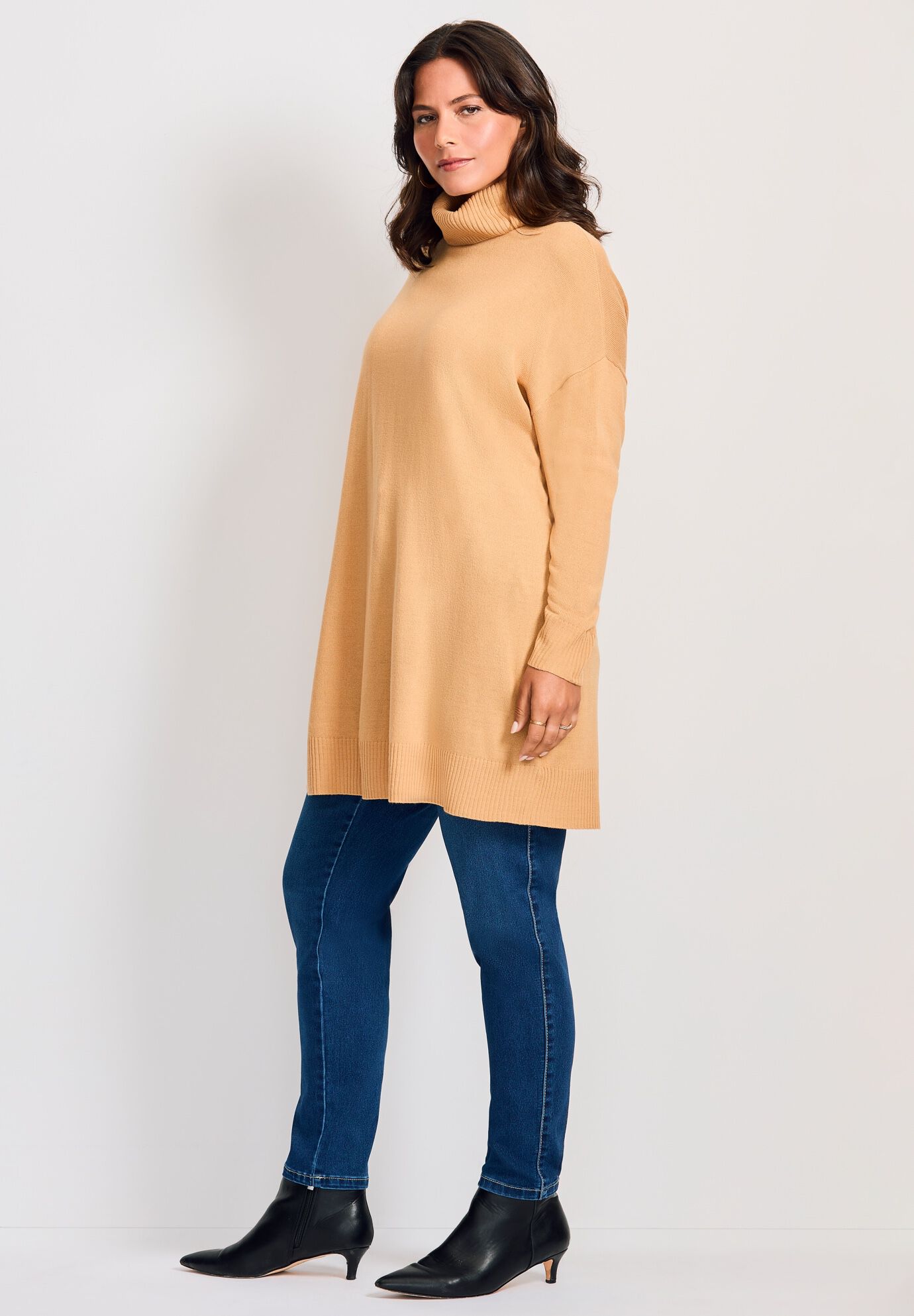 Turtleneck Tunic Sweater, SOFT CAMEL, alternate image number 3
