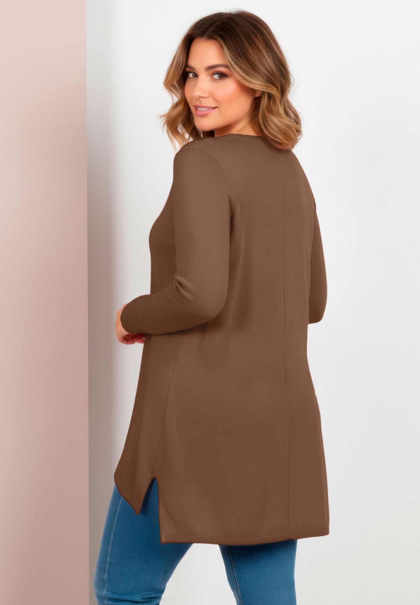 V-Neck Tunic Sweater, DEEP MOCHA, alternate image number 2