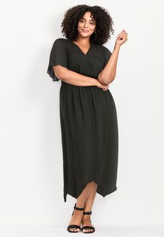 Aimee Sateen Flutter Sleeve Dress