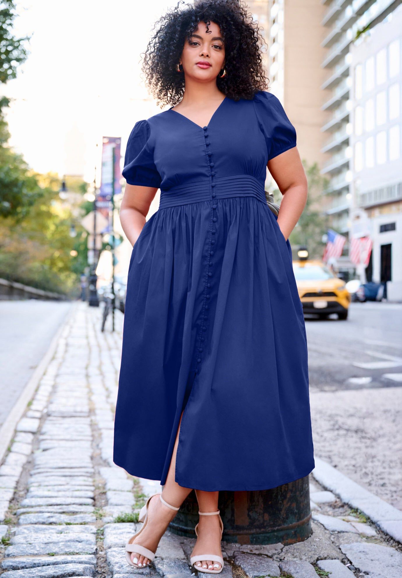 Button Front Midi Dress, ULTRA BLUE, hi-res image number 0