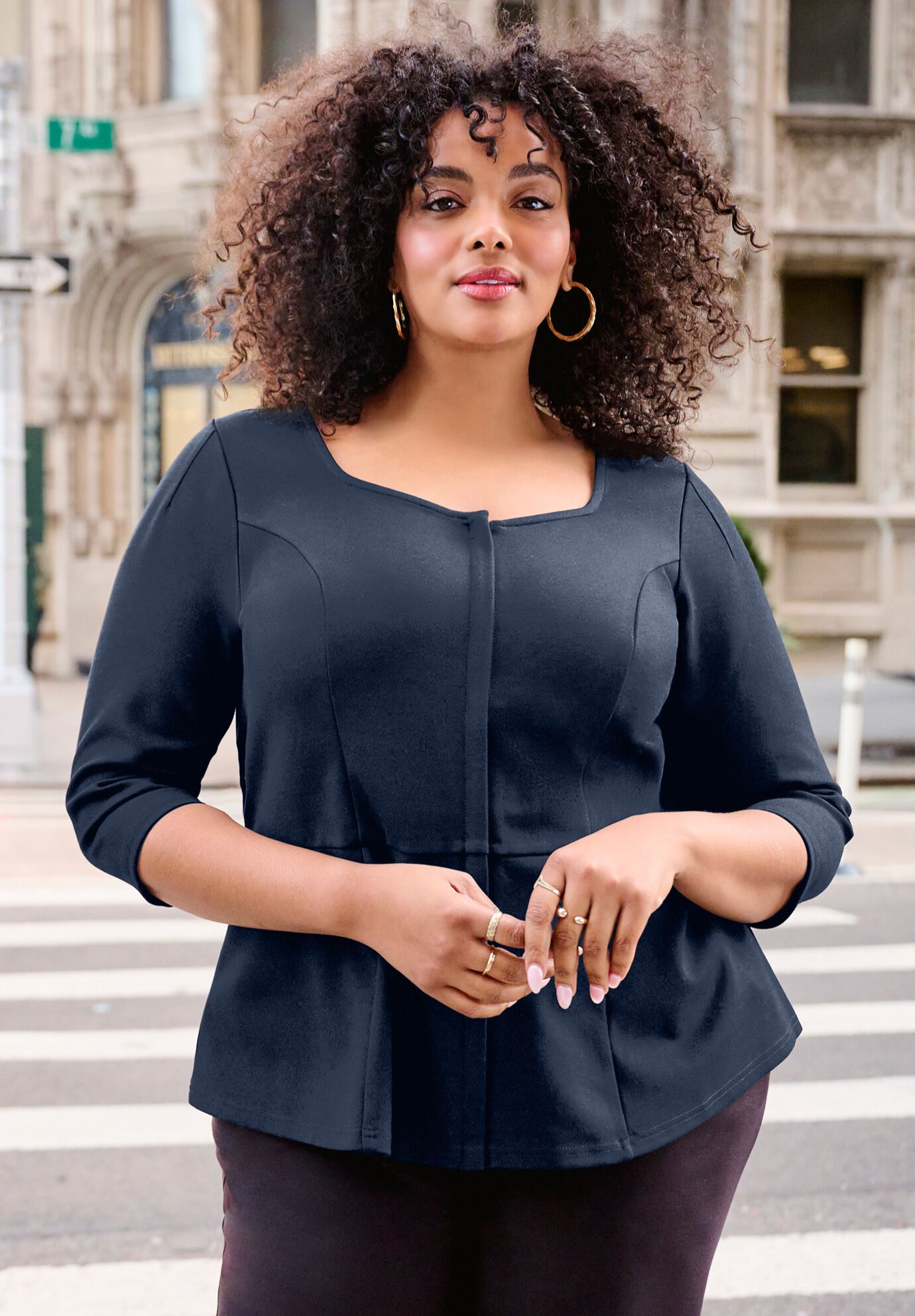 Ponte Zip Front Top, NAVY, on-hover image number 1