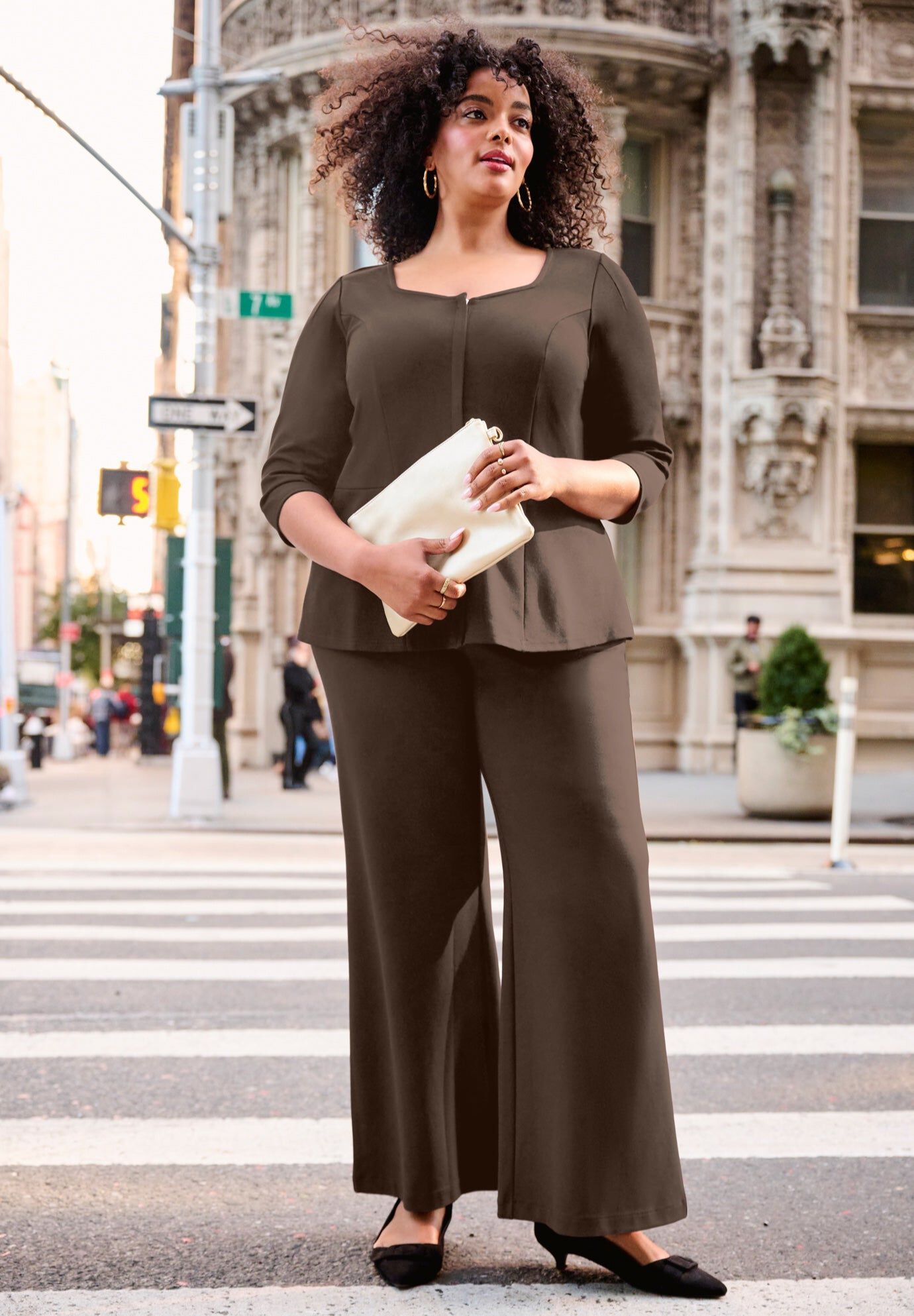 Ponte Wide Leg Pant, CHOCOLATE, hi-res image number 0