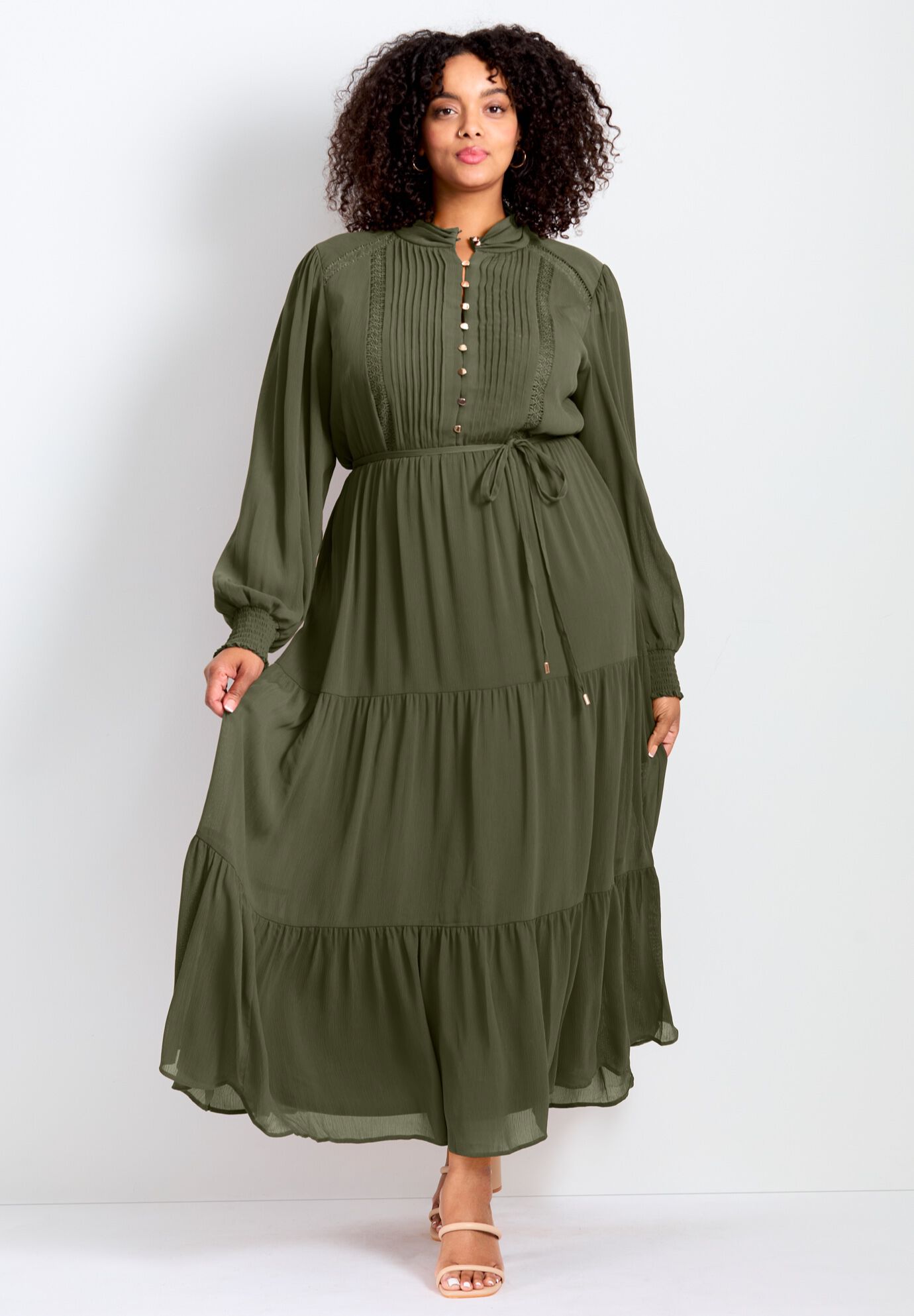 Jasmine Long Sleeve Tiered Maxi Dress, OLIVE, alternate image number 2