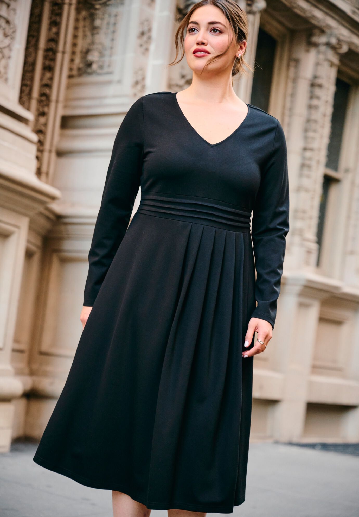 Ponte Fit And Flare Midi Dress, BLACK, alternate image number 2