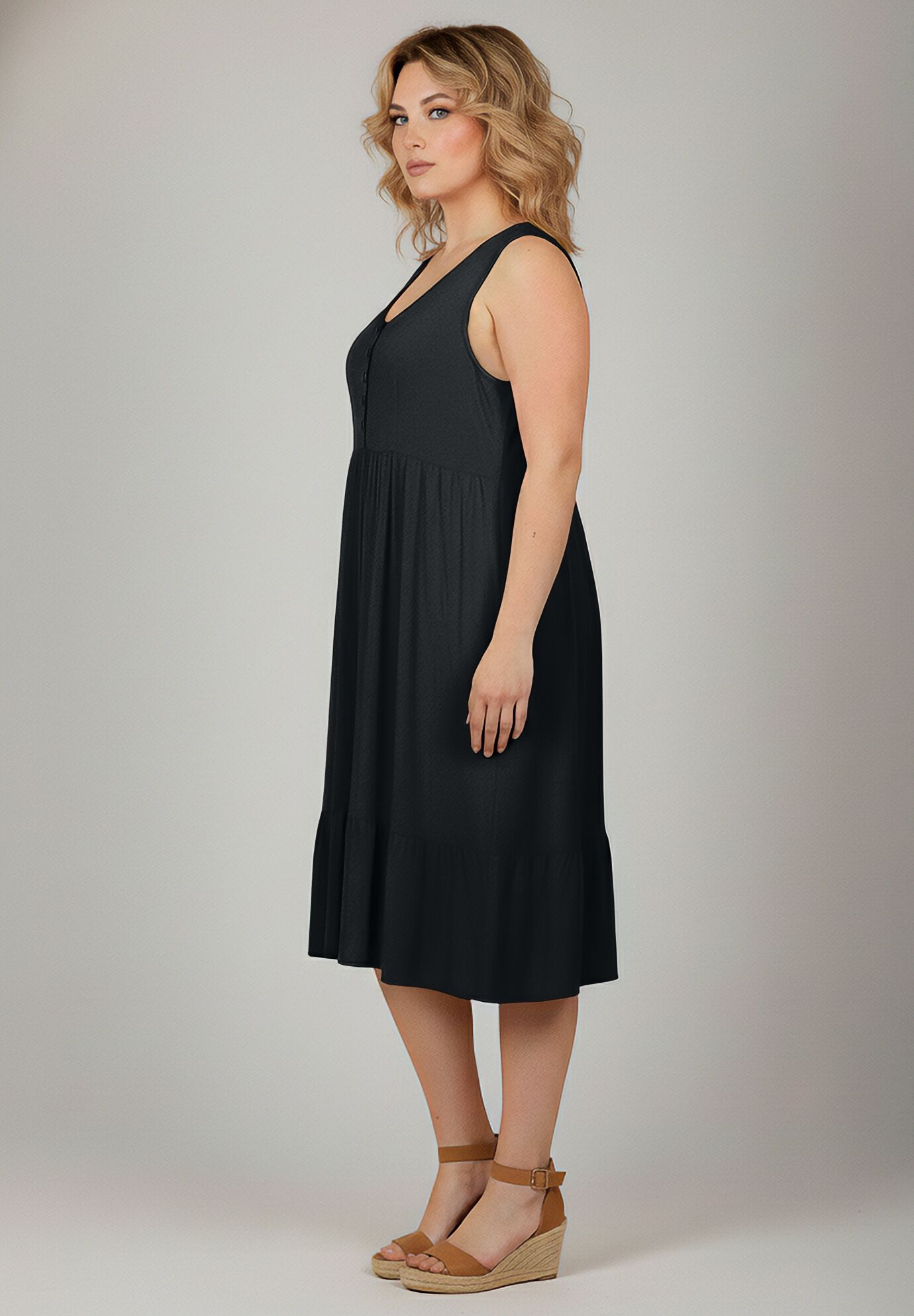 Button Detail Tank Dress, BLACK, alternate image number 2