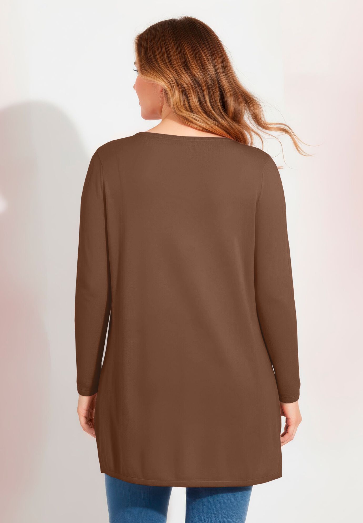 V-Neck Tunic Sweater, DEEP MOCHA, on-hover image number 1