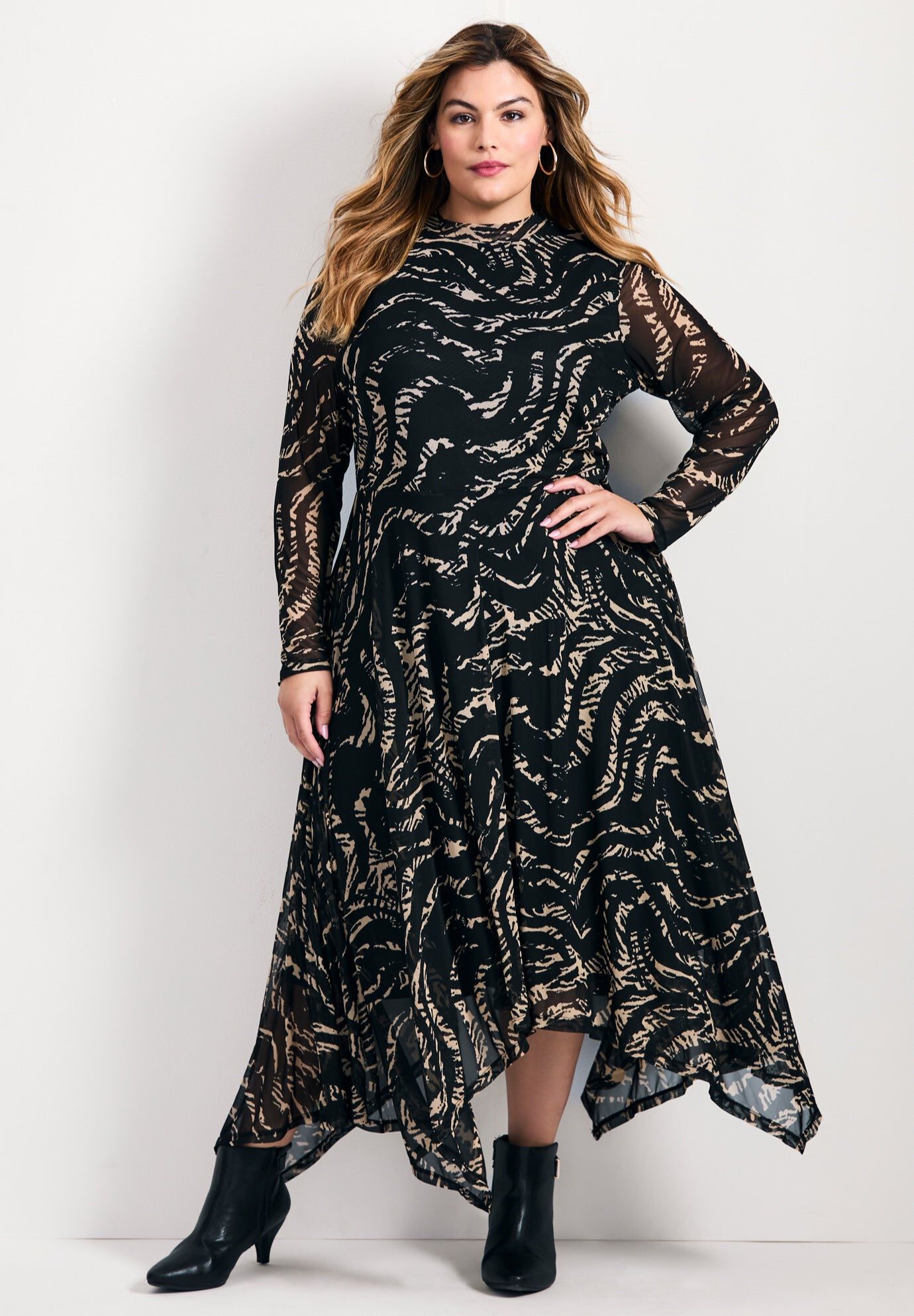 Mere Mesh Printed High Neck Dress | Catherines