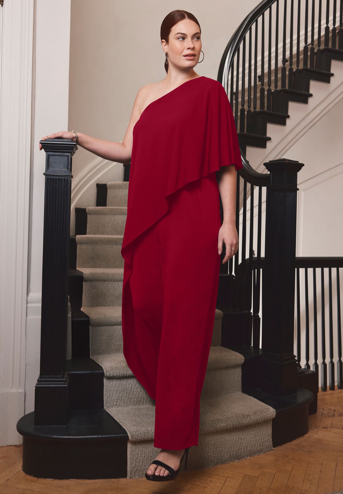 Audrey One Shoulder Jumpsuit, RICH BURGUNDY, on-hover image number 1