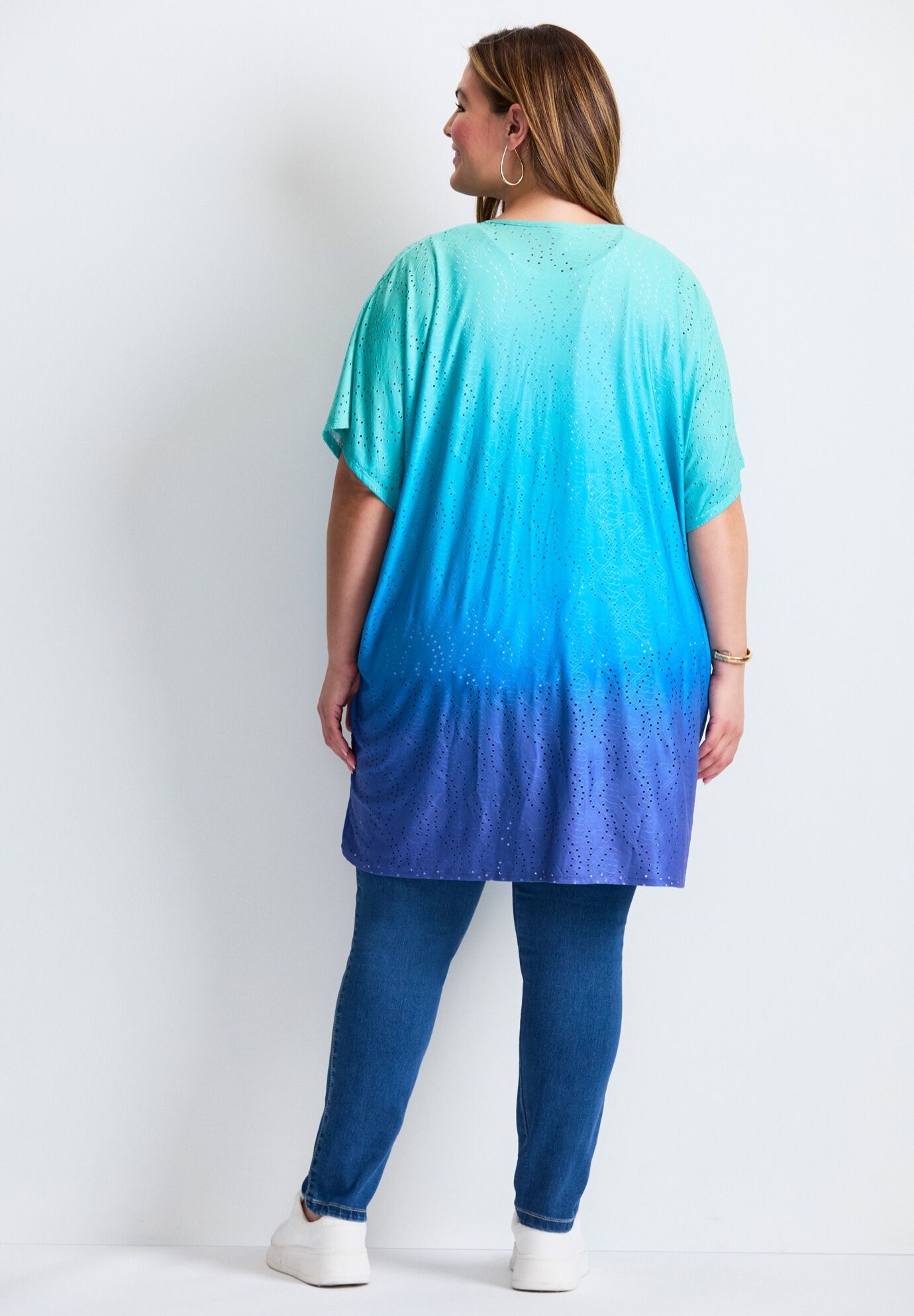 Knit Eyelet Kimono, COOL BOLD OMBRE, alternate image number 2