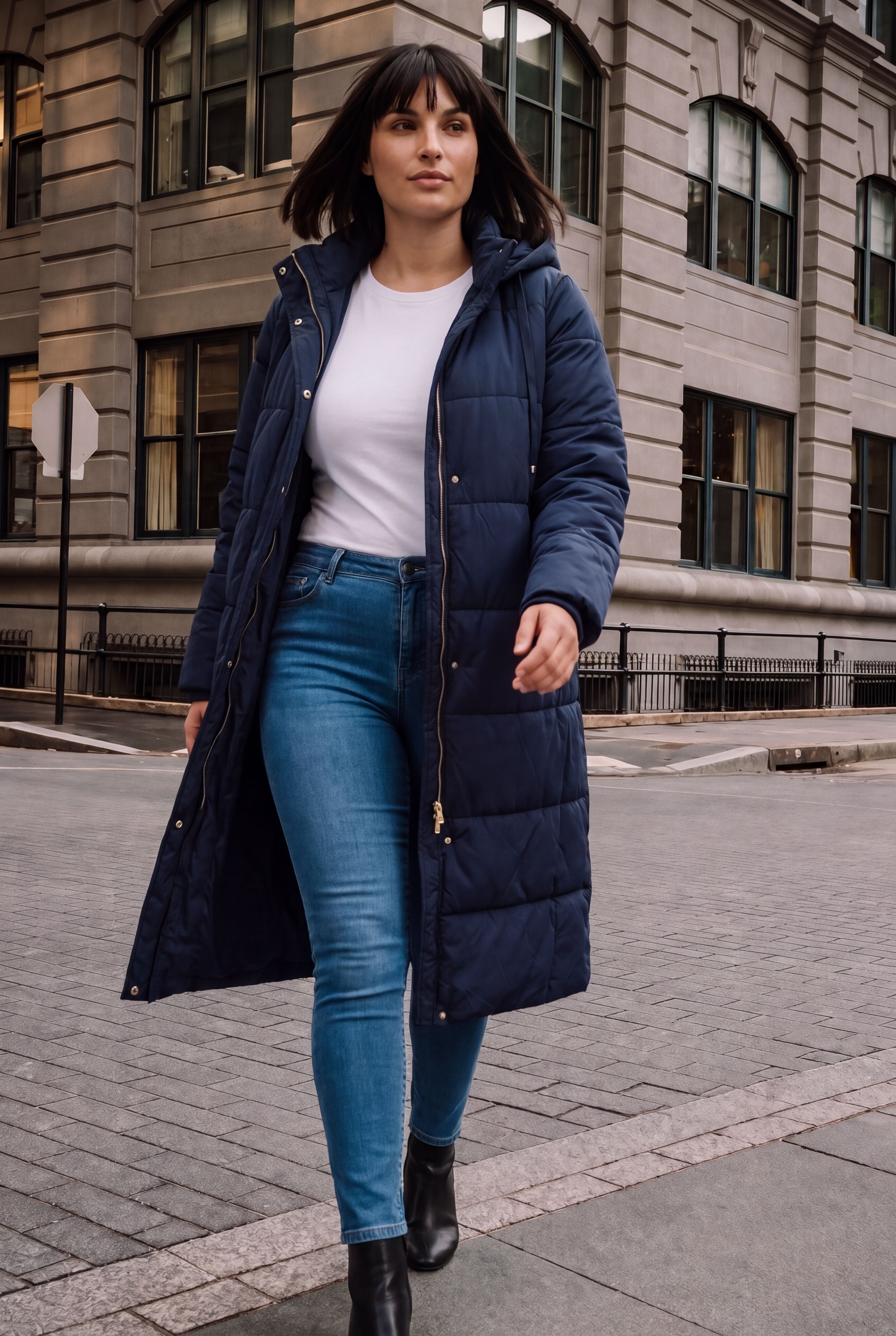  Long Puffer Coat, NAVY, alternate image number 2