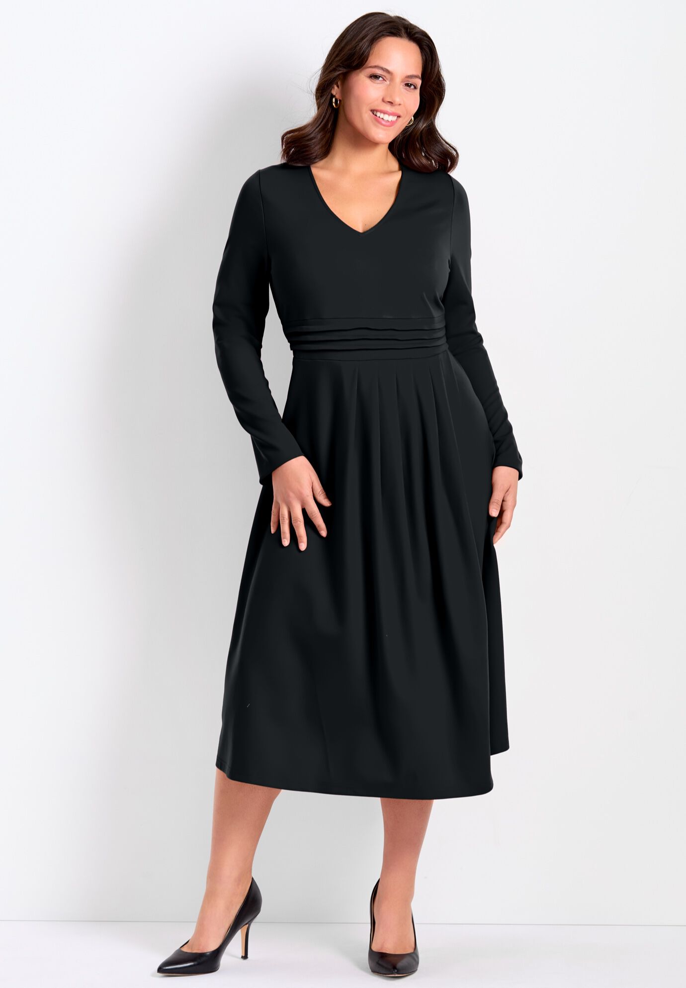Ponte Fit And Flare Midi Dress, BLACK, on-hover image number 1