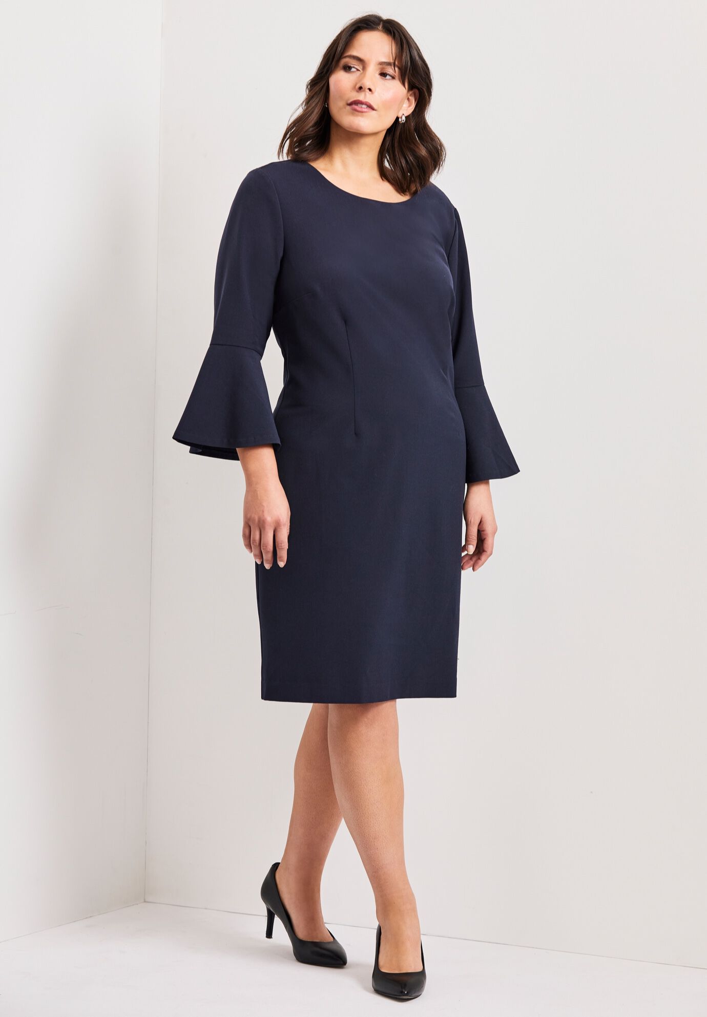 Cool Hand Bell Sleeve Dress, NAVY, on-hover image number 1