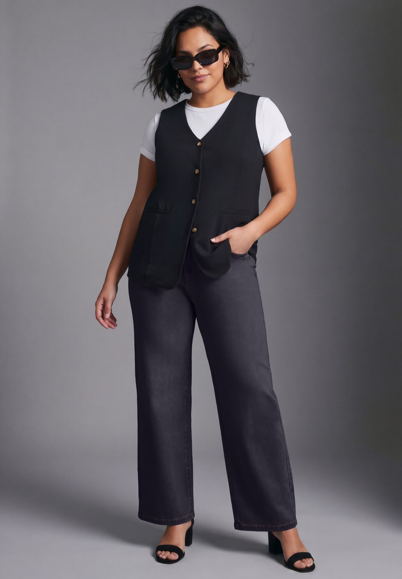 Butter Denim Wide Leg Jean, DARK WASH, alternate image number 2