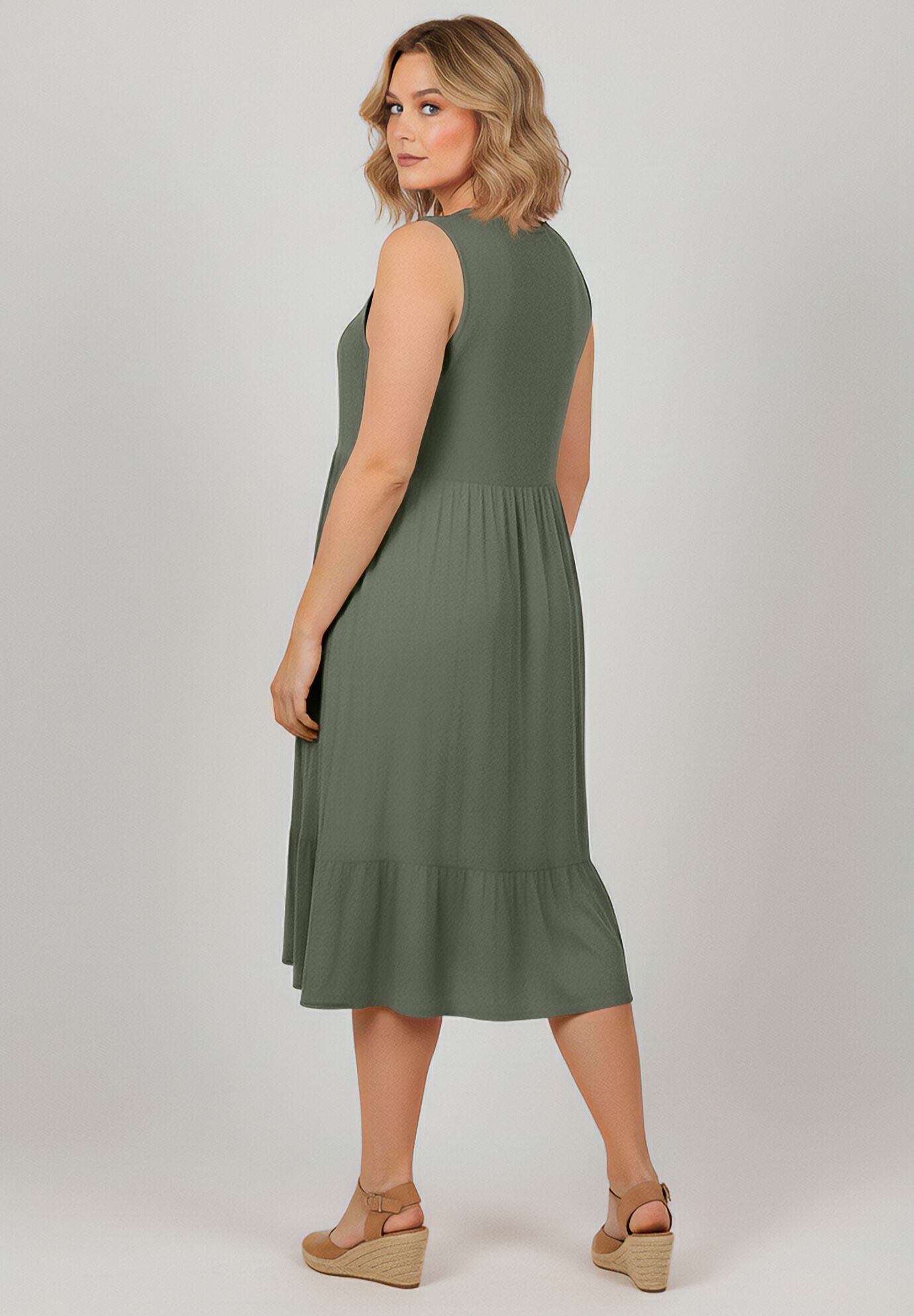Button Detail Tank Dress, OLIVE GREEN, on-hover image number 1