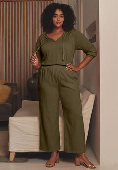 Knit Gauze Smocked Wide-Leg Pants