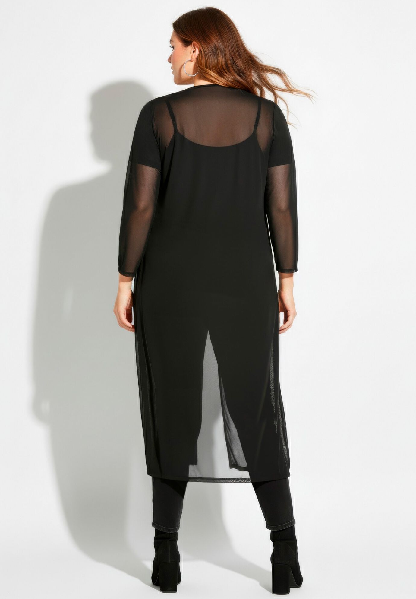 Long Sleeve Mesh Duster, BLACK, alternate image number 2