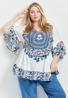 Plus Size Scarf-Print Top Outfits