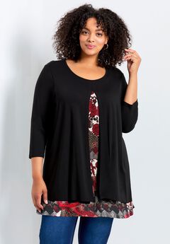 Plus Size Scarf-Print Top Outfits