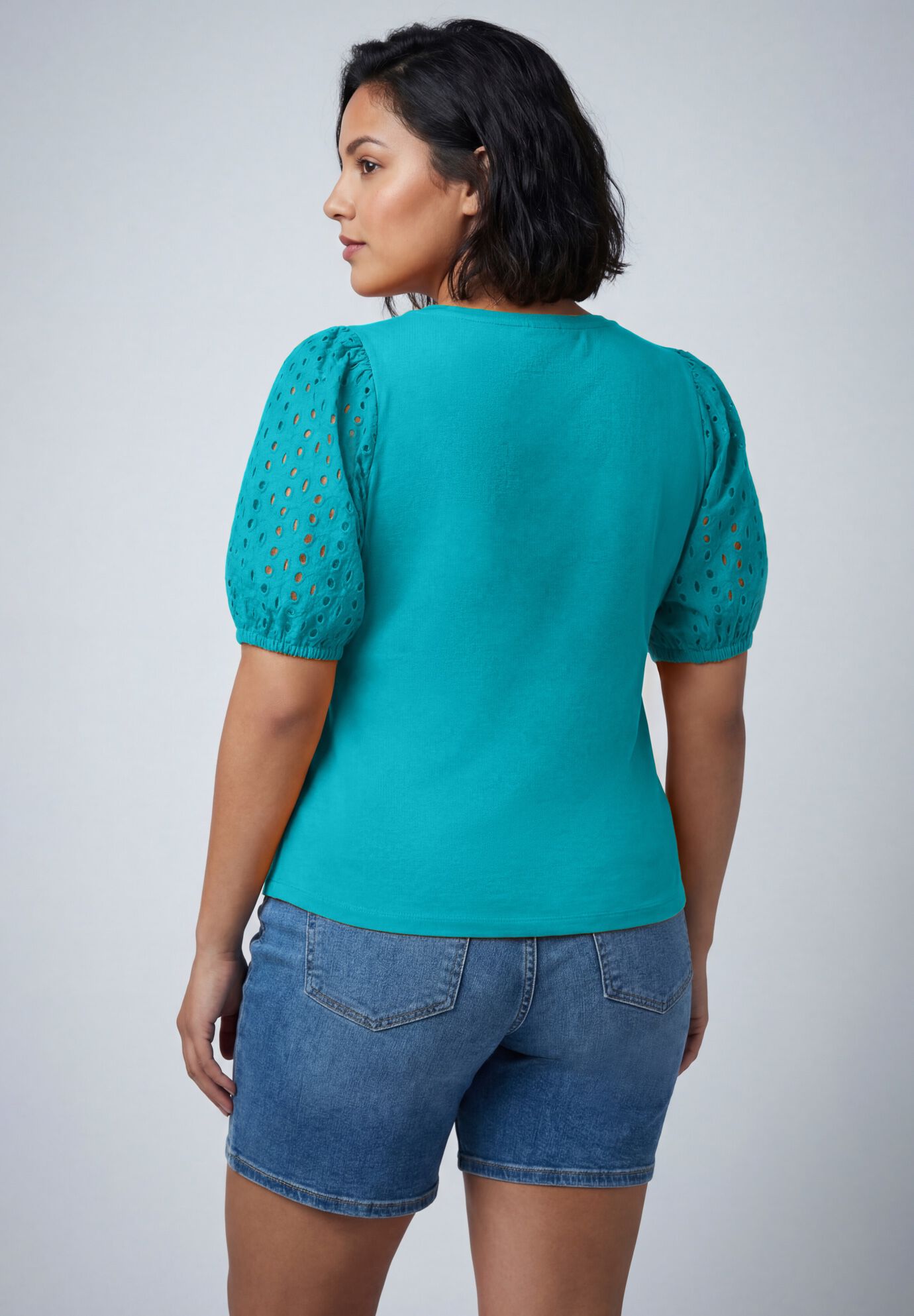 Eyelet Sleeve Tee, VIBRANT TURQ, on-hover image number 1