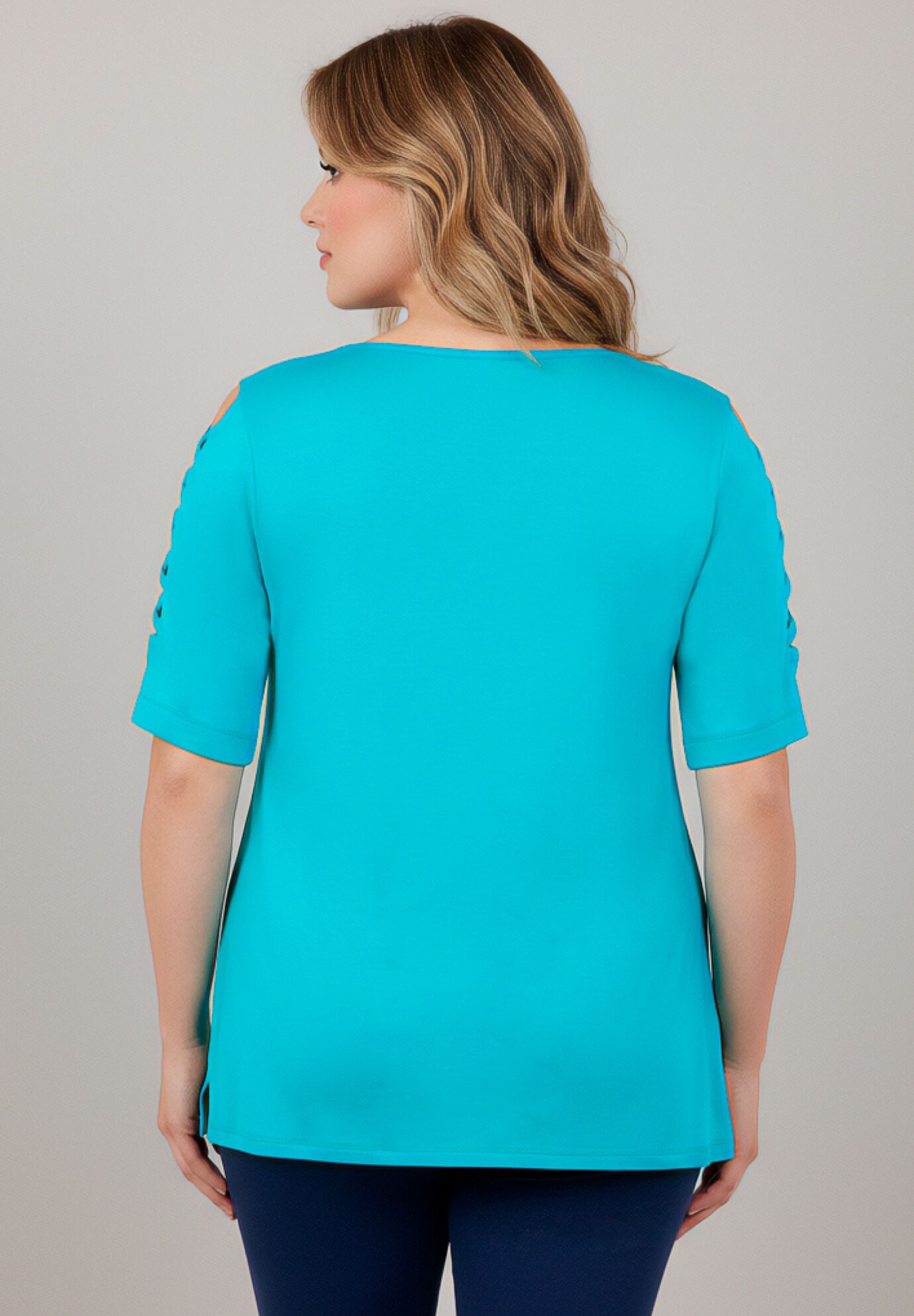 Lattice Sleeve Tunic, VIBRANT TURQ, on-hover image number 1