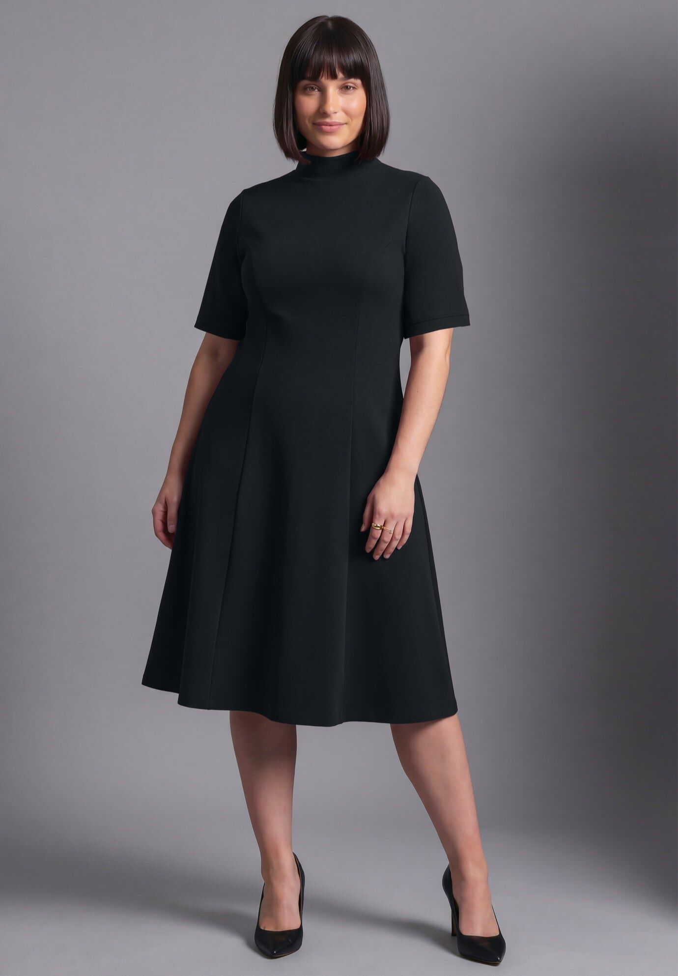 Ponte Fit & Flare Dress, BLACK, hi-res image number 0