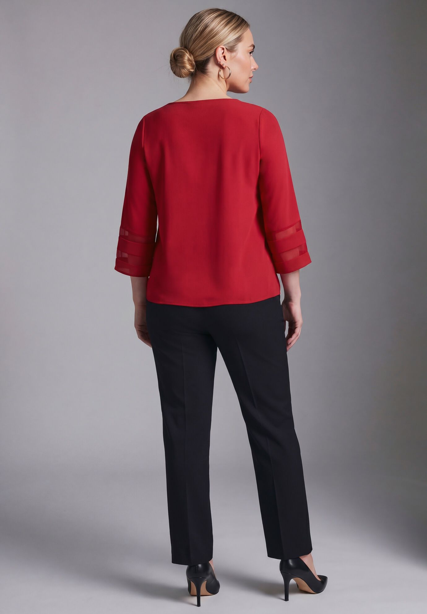 Sheer Bell Sleeve Tunic, CRIMSON, alternate image number 3