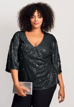 Faux Wrap Sequin Top