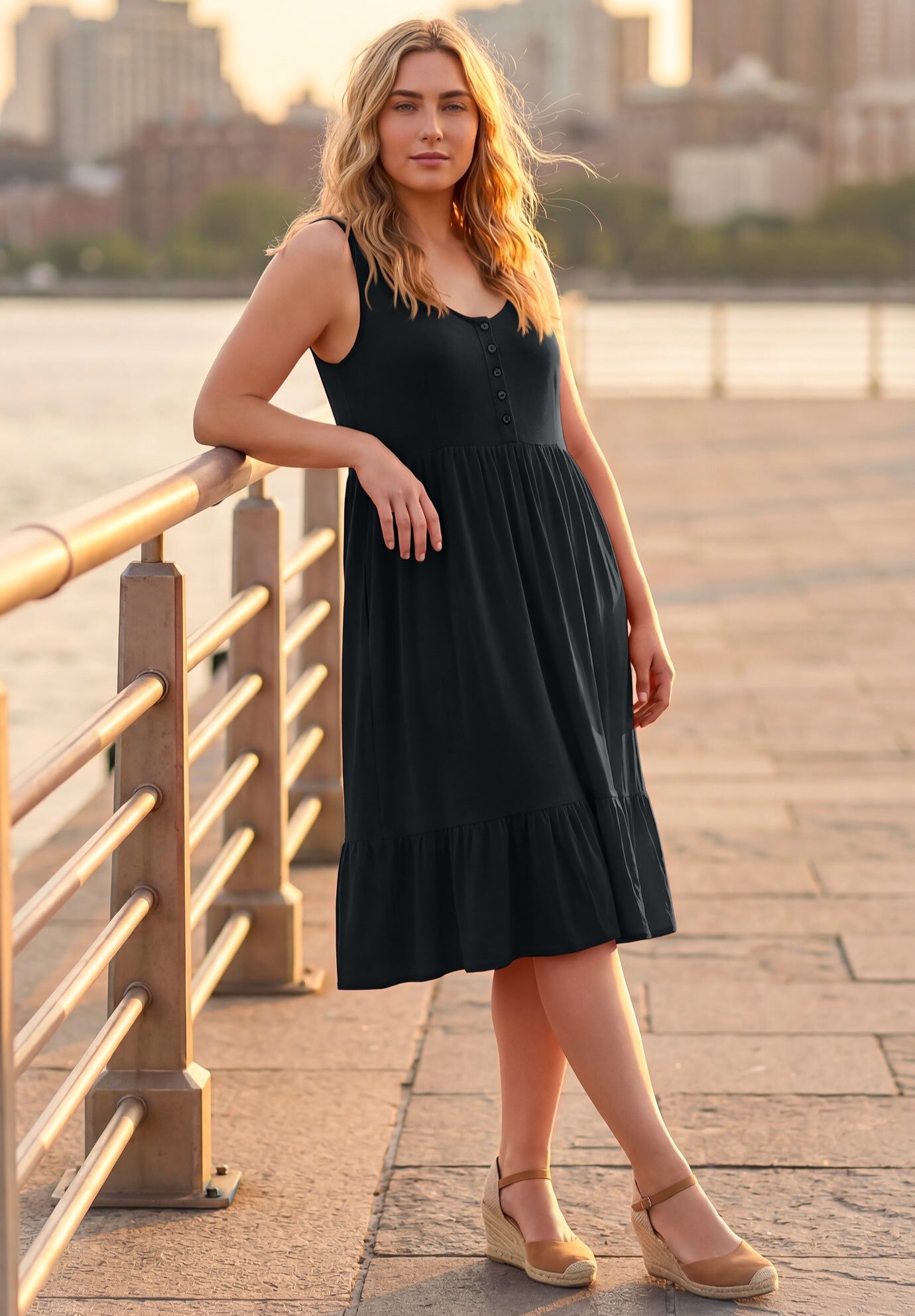 Button Detail Tank Dress, BLACK, hi-res image number 0