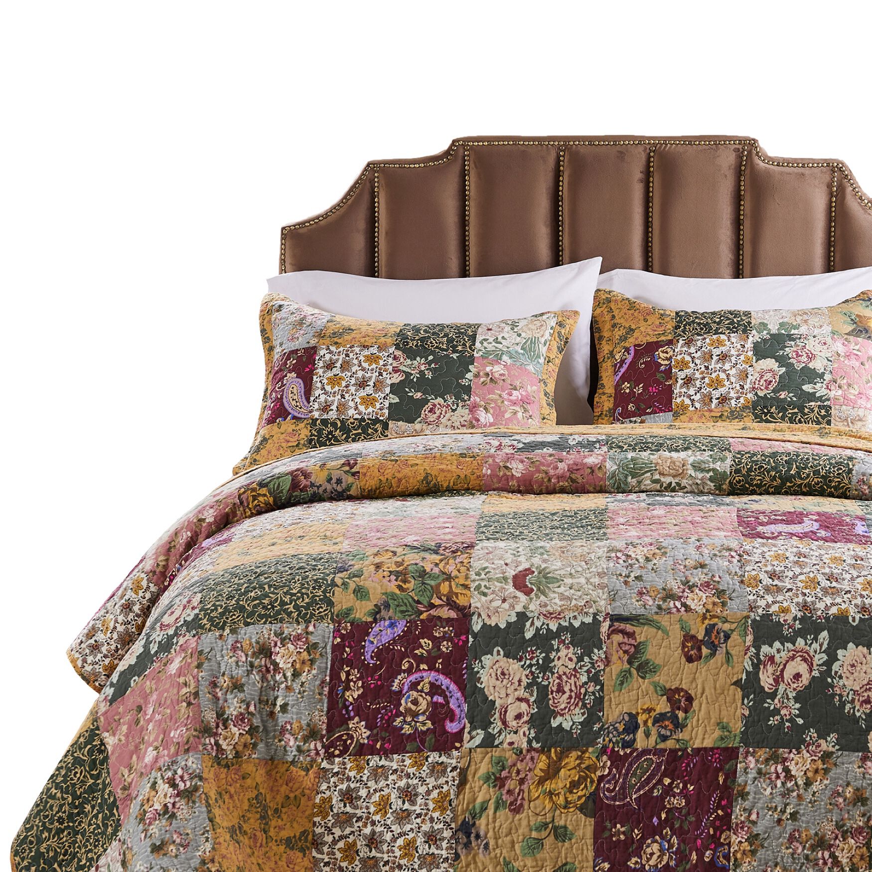 Antique Chic 100% Cotton Patchwork Bedspread Set, , on-hover image number 1